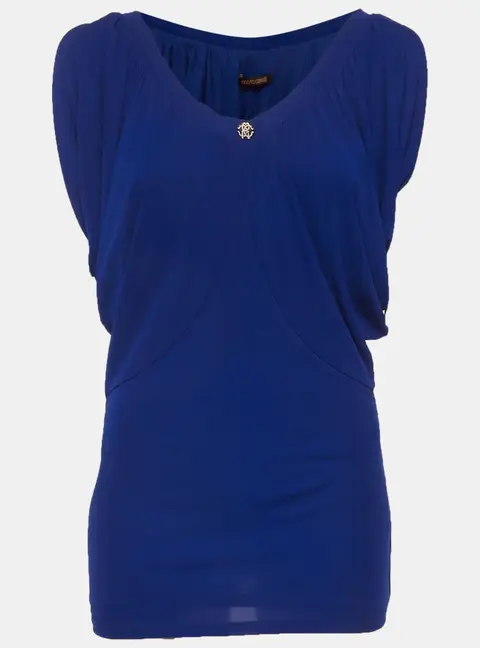 Roberto Cavalli Royal Blue Jersey Knit Gathered Top S