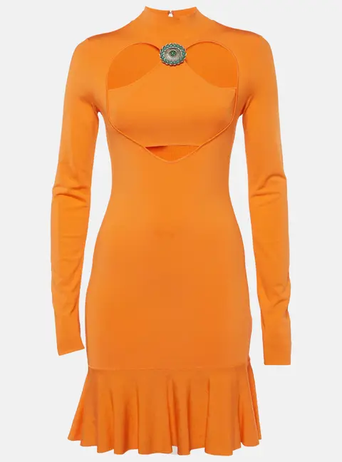 Roberto Cavalli Orange Jersey Knit Ruffled Hem Mini Dress M