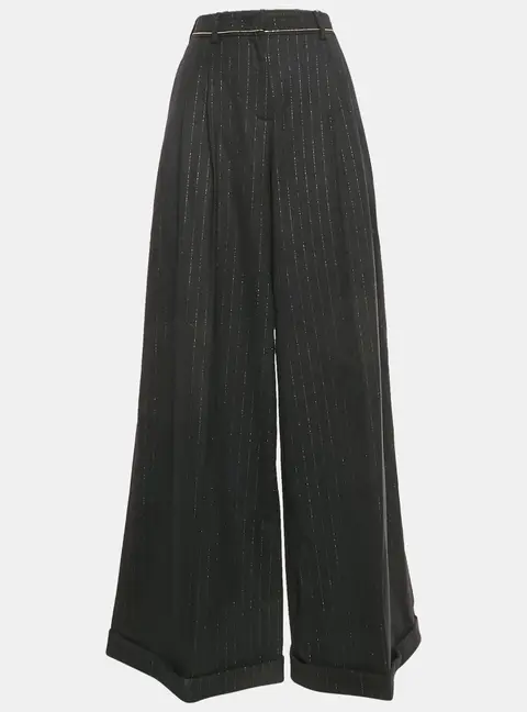 Roberto Cavalli Black Pinstriped Wool Blend Wide Leg Trousers S