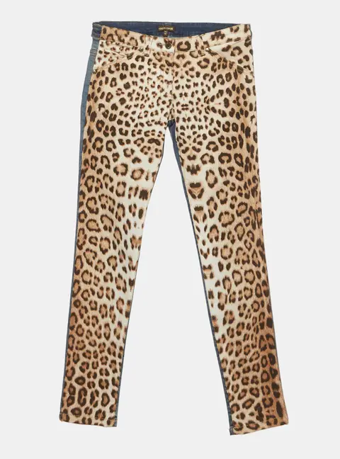 Roberto Cavalli Multicolor Leopard Print  Chambray Skinny Fit Jeans XS