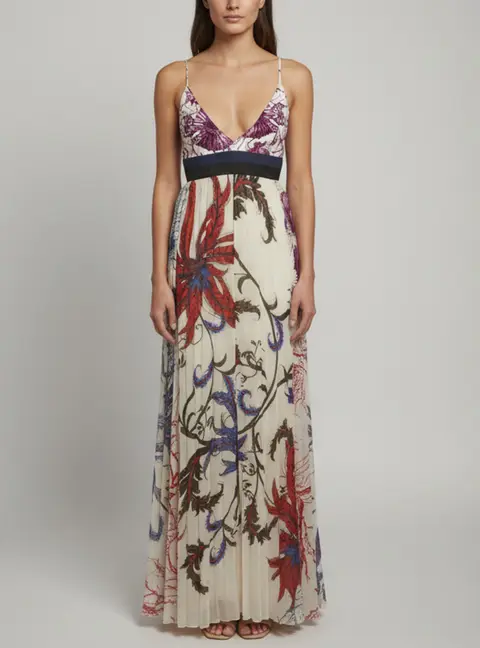 Roberto Cavalli White Floral Print Silk Crepe D&eacute;collet&eacute; Maxi Dress S