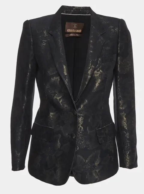 Roberto Cavalli Navy Blue Jacquard Fitted Blazer S