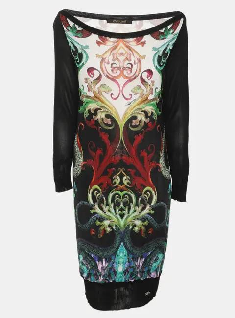 Roberto Cavalli Multicolor Printed Knit Long Sleeve Mini Dress M