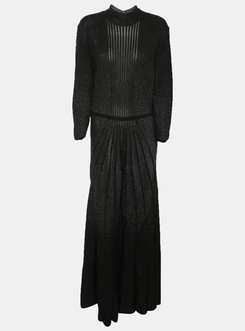 Roberto Cavalli Metallic Black Lurex Knit Long Dress XL