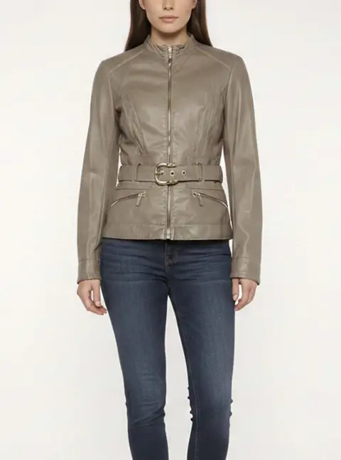 Roberto Cavalli Olive Green Leather Belted Biker Jacket M