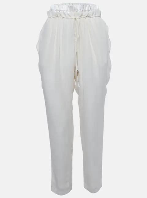 Roberto Cavalli Cream Chiffon Cropped Pants S