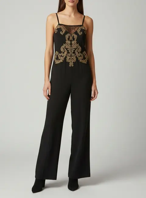 Roberto Cavalli Black Crepe Embellished Strappy Jumpsuit M