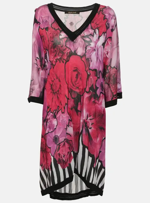 Roberto Cavalli Pink Multicolor Floral Print Tunic Dress L