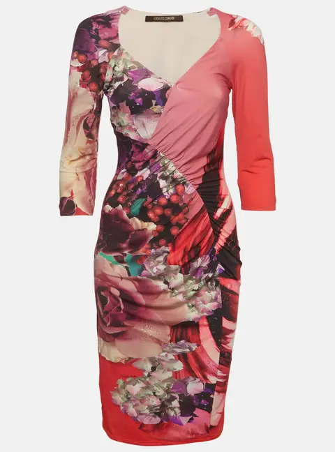Roberto Cavalli Multicolor Printed Stretch Knit Midi Dress M