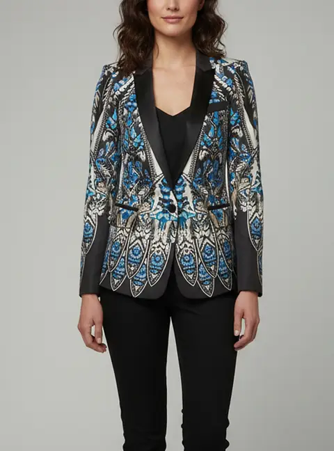 Roberto Cavalli Multicolor Printed Satin Tailored Blazer S