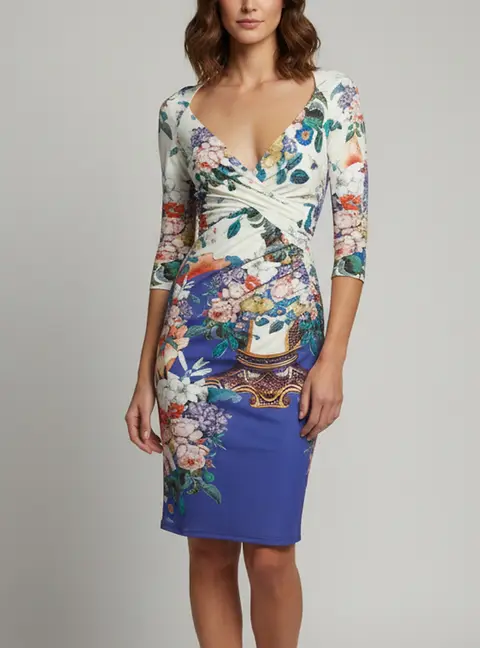 Roberto Cavalli Multicolor Floral Printed Jersey Draped Midi Dress S