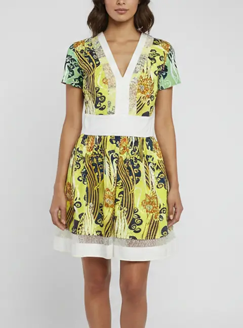 Roberto Cavalli Multicolour Floral Print Gabardine Short Sleeves Mini Dress M