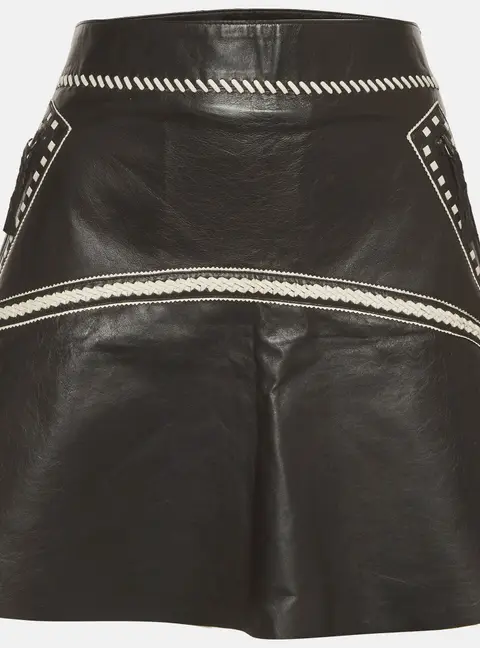 Roberto Cavalli Black Leather Flared Mini Skirt M