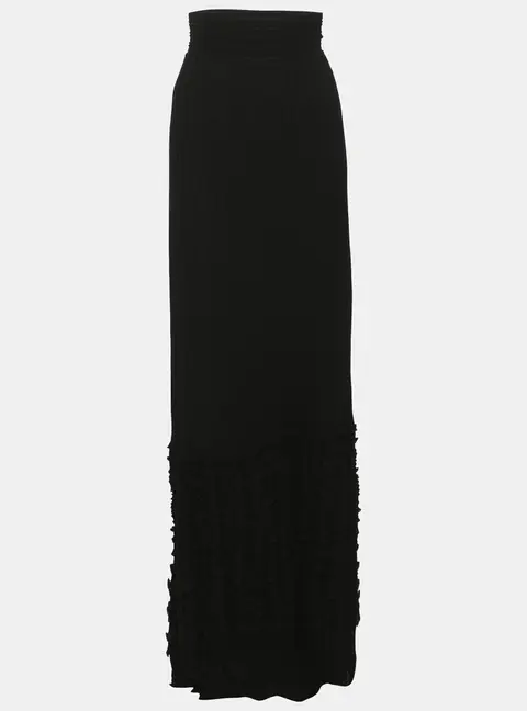 Roberto Cavalli Black Stretch Knit Floral Lace Maxi Skirt L