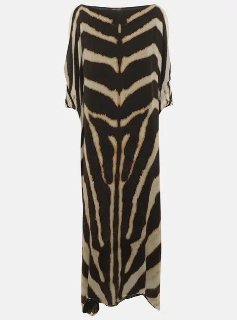 Roberto Cavalli Multicolor Animal Printed Silk Maxi Dress S