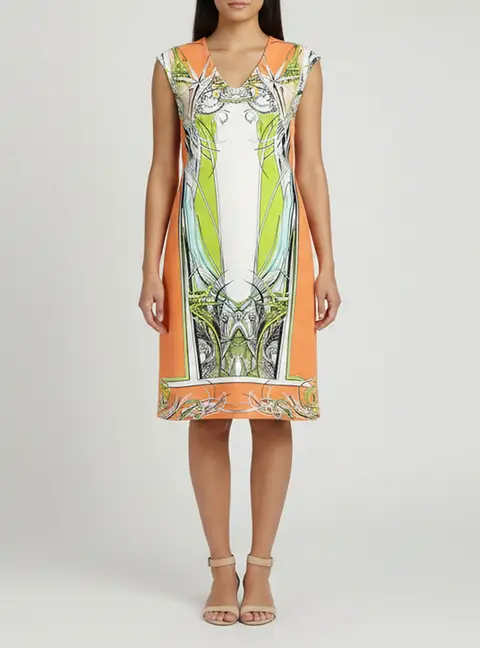 Roberto Cavalli Multicolor Printed Jersey Sleeveless Knee Length Dress M