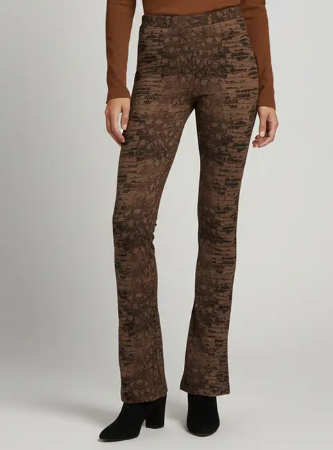Roberto Cavalli Brown Lizard Print Knit Flared Bottom Leggings M