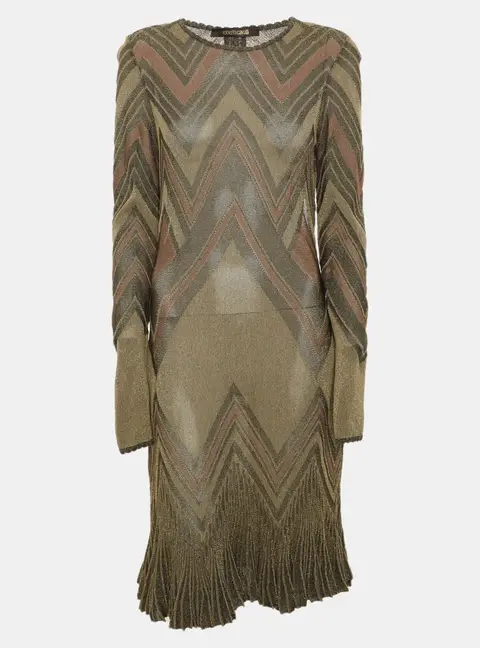 Roberto Cavalli Multicolor Metallic Lurex Knit Backless Knee Length Dress M