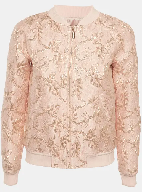 Roberto Cavalli Pink/Gold Jacquard Zip Up Bomber Jacket XS