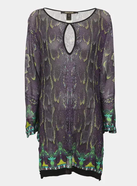 Roberto Cavalli Multicolor Snake Print Viscose Knit Belted Kaftan Top M