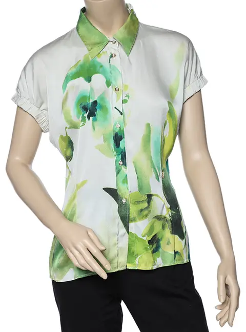 Roberto Cavalli Multicolor Printed Silk Satin Shirt L