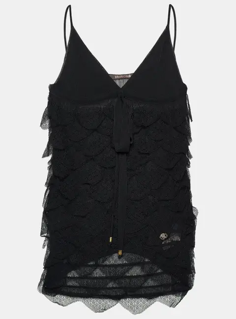 Roberto Cavalli Black Lace Frill Detail Sleeveless Top S