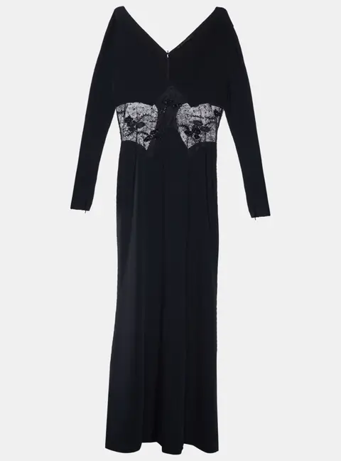 Roberto Cavalli Black Crepe & Embellished Lace Gown L