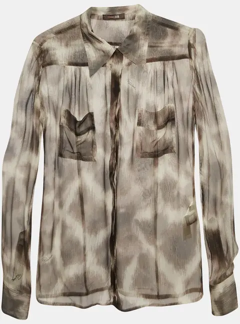 Roberto Cavalli Brown Animal Print Silk Sheer Shirt S