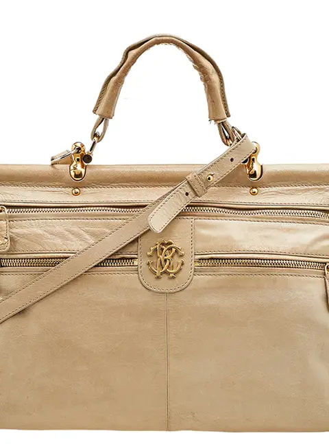 Roberto Cavalli Beige Leather Multiple Pocket Top Handle Bag