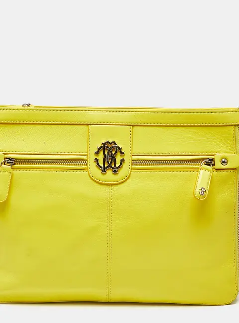 Roberto Cavalli Yellow Leather RC Zip Around Clutch