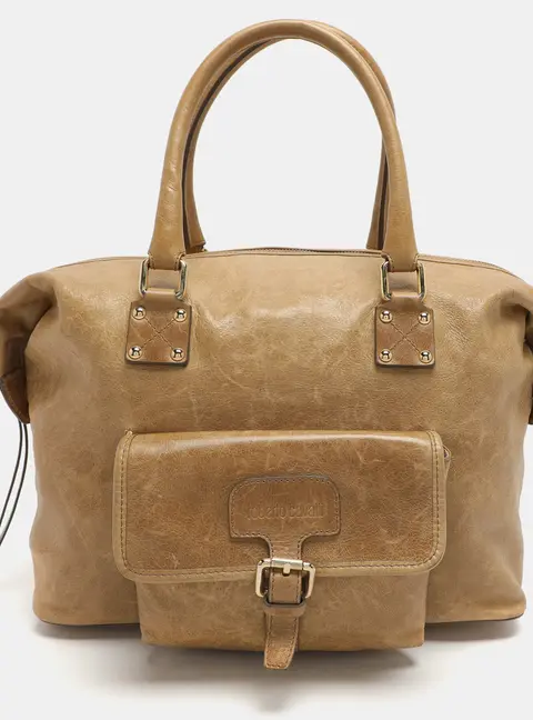 Roberto Cavalli Beige Leather Satchel