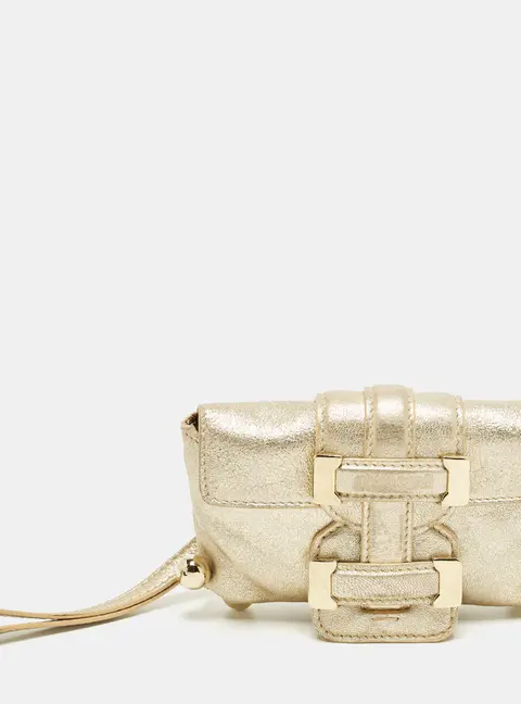 Roberto Cavalli Gold Leather Wristlet Pouch