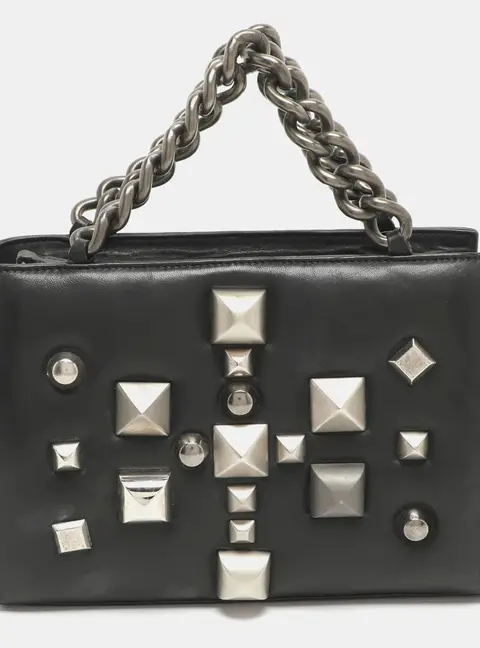 Roberto Cavalli Studded Black Leather Satchel