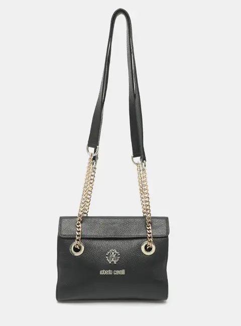 Roberto Cavalli Regina Small Black Leather Flap bag