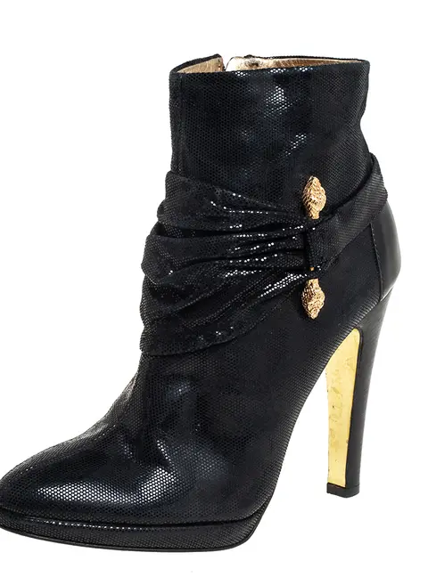 Roberto Cavalli Size 40.5 Black Nubuck Leather Ankle Length Boots