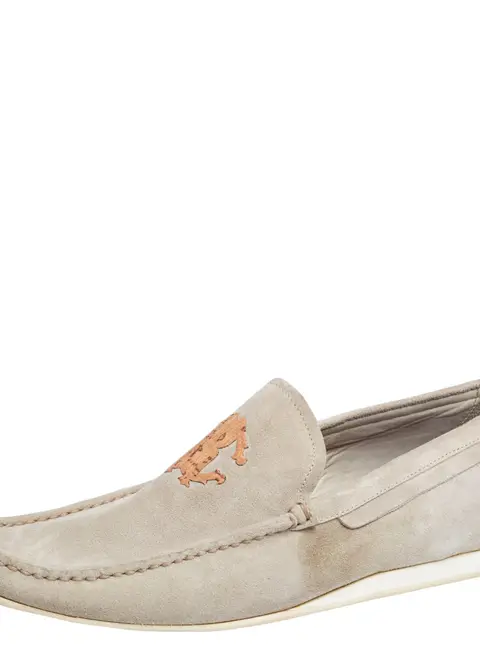 Robert Cavalli Grey Suede Logo Loafers Size 41