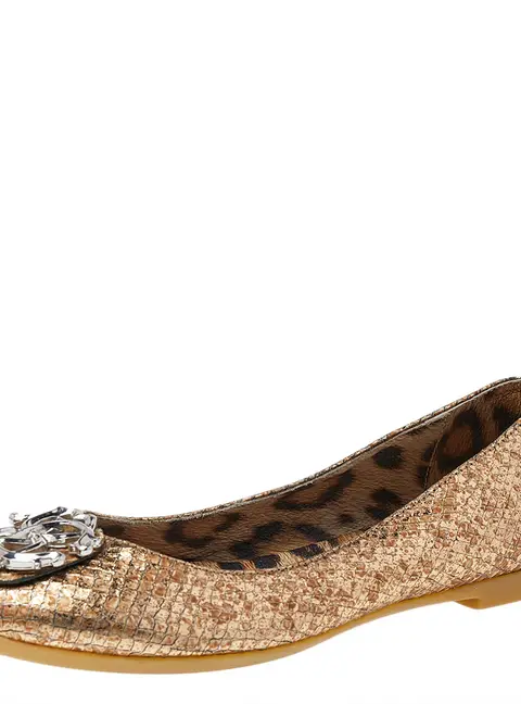 Roberto Cavalli Metallic Gold Python Embossed Leather Logo Embellished Ballet Flats Size 36