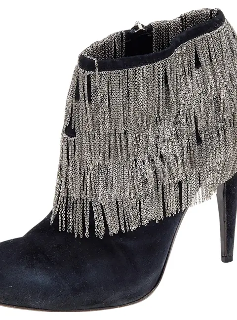 Roberto Cavalli Black Suede Chain Booties Size 40