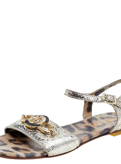 Roberto Cavalli Metallic Gold Leather Flat Sandals Size 35