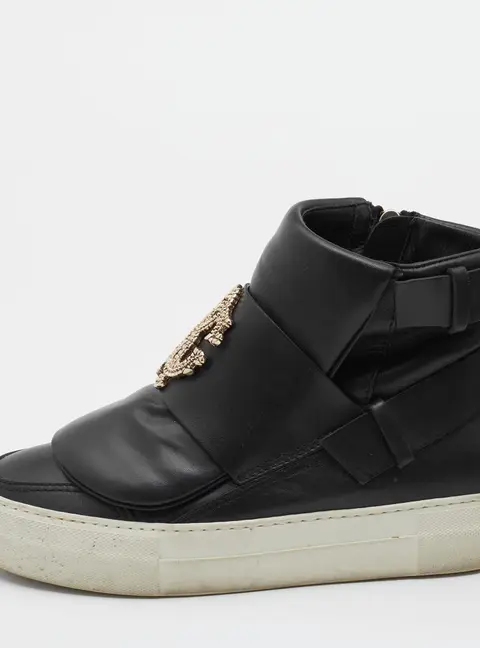 Roberto Cavalli Black Leather High Top Sneakers Size 36