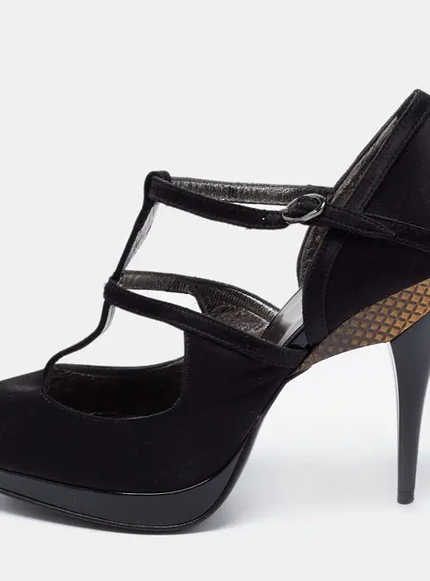 Roberto Cavalli Black Satin Ankle Strap Sandals Size 36