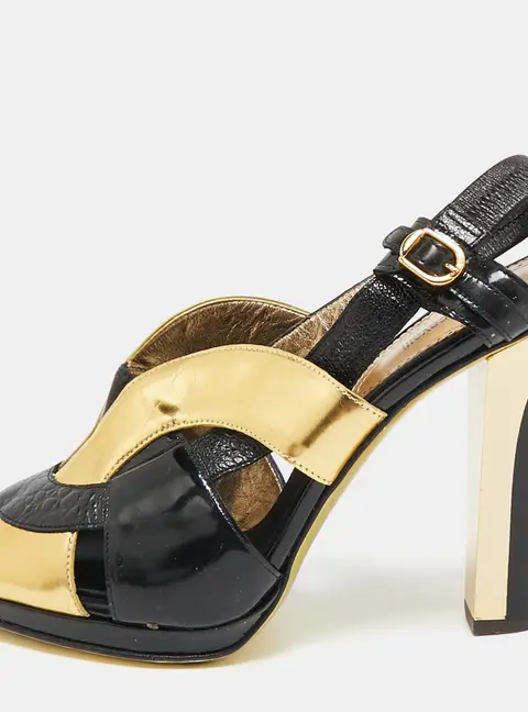 Roberto Cavalli Black Croc Embossed Leather and Leather Ankle Strap Sandals Size 41