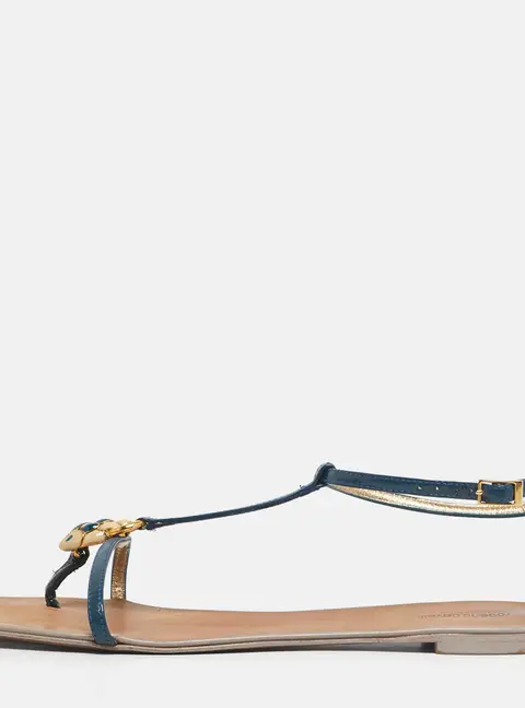 Roberto Cavalli Blue Patent Leather Embellished Thong Flat Sandals Size 39