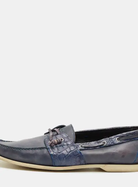 Roberto Cavalli Blue Crocodile Leather and Leather Loafers Size 45
