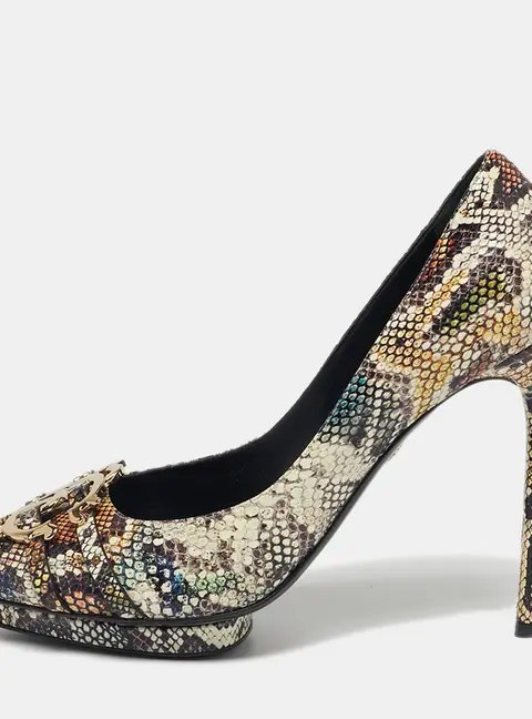 Roberto Cavalli Size 41 Multicolor Python Embossed Leather Pointed Toe Platform Pumps