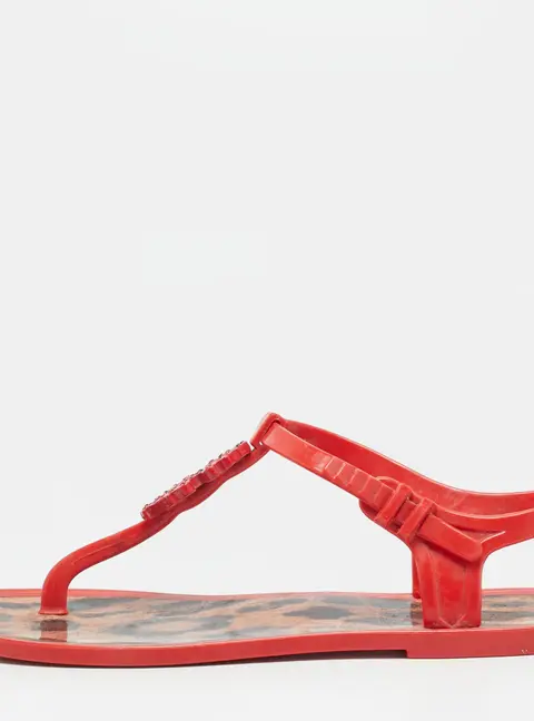 Roberto Cavalli Size 40 Red Jelly Thong Slingback Flat Sandals