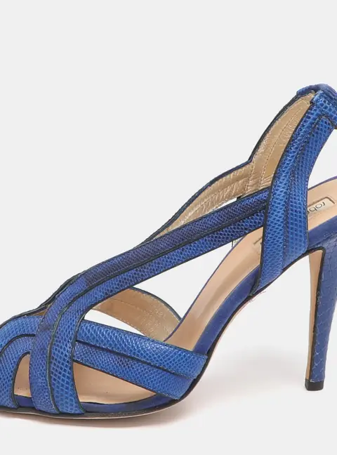 Roberto Cavalli Size 38 Blue Karung Leather Slingback Sandals