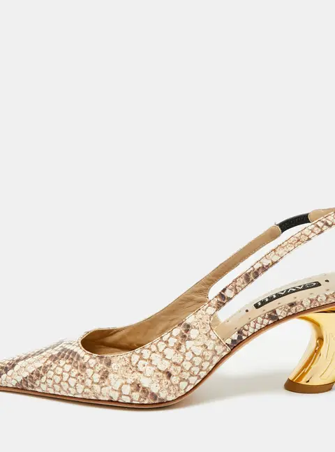 Roberto Cavalli Size 38 Two Tone Python Embossed Leather Pointed Toe Slingback Pumps