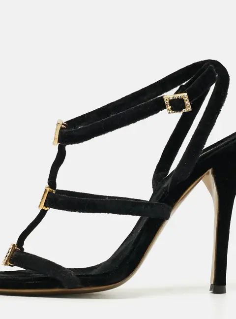 Roberto Cavalli Size 38 Black Velvet Crystal Embellished Strappy Ankle Strap Sandals