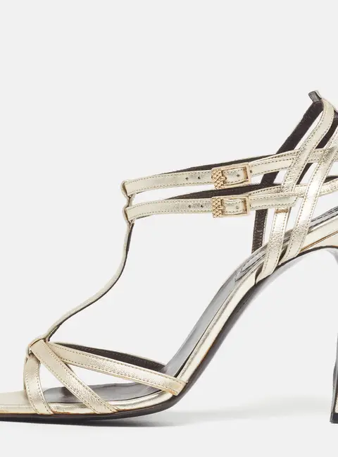 Roberto Cavalli Size 40 Metallic Leather T Strap Sandals